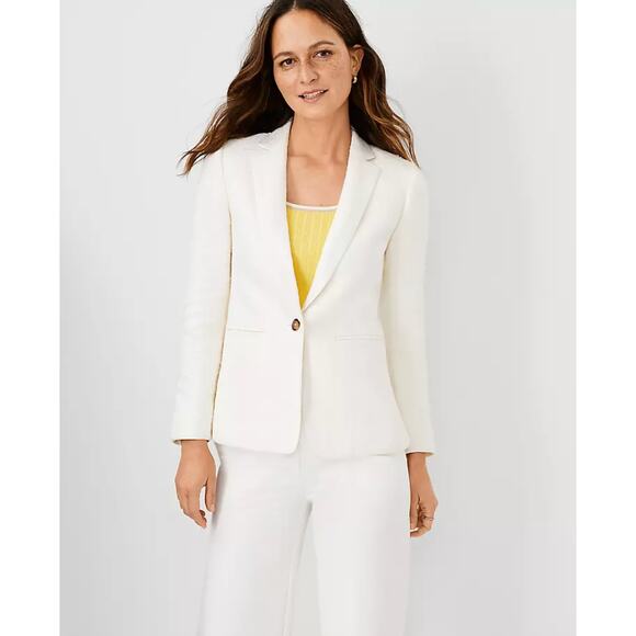 ANN TAYLOR The Hutton Blazer in Tweed Ivory White Sz 18 {136} - Picture 1 of 8